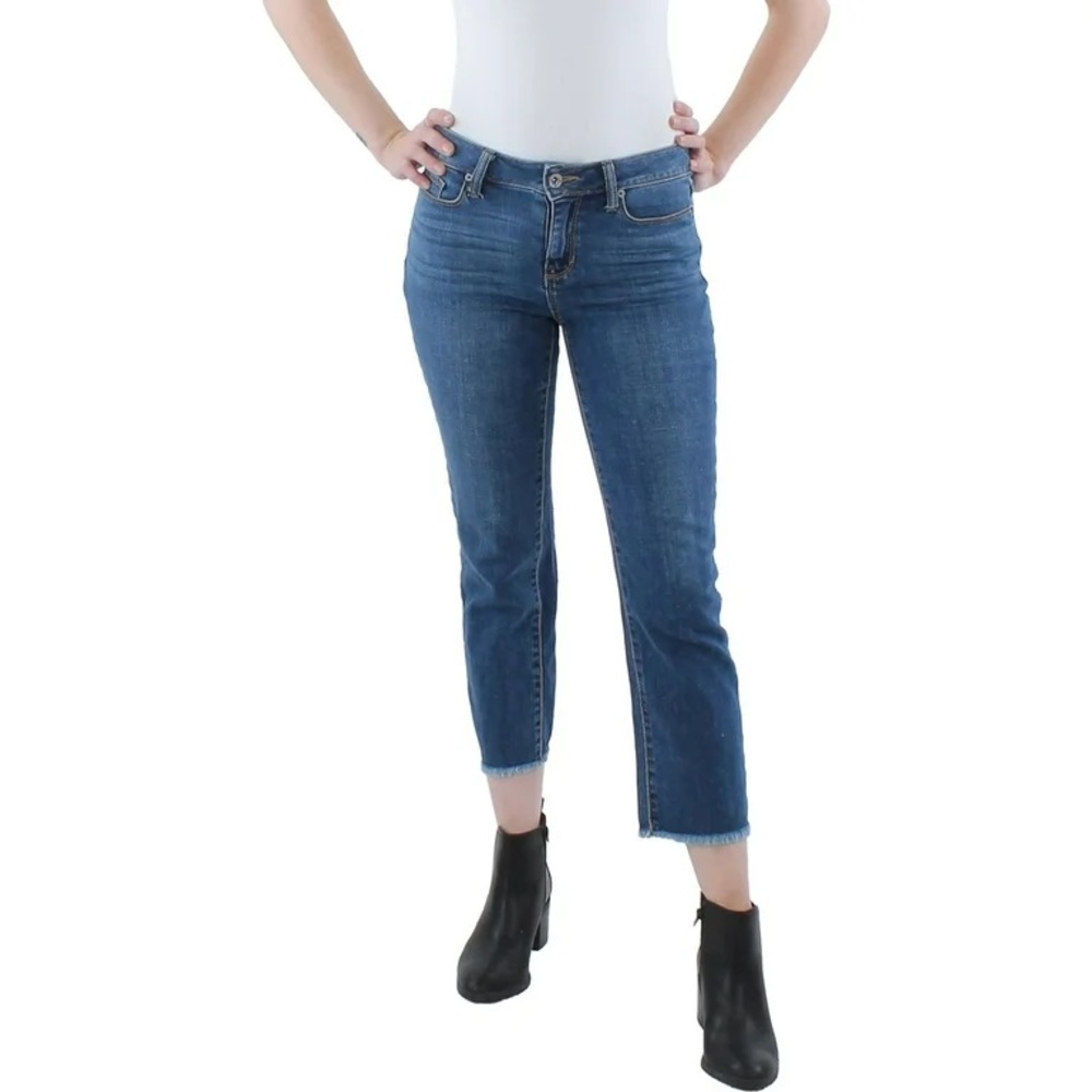 NEW Dkny Rivington 30/10 Mid-Rise Slim Straight Cropped Fray Hem Med Blue Jeans
